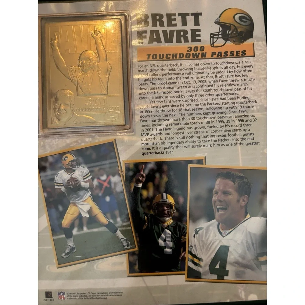 Green Bay Packers Brett Favre 22kt Gold Cards Set with Book Danbury Mint